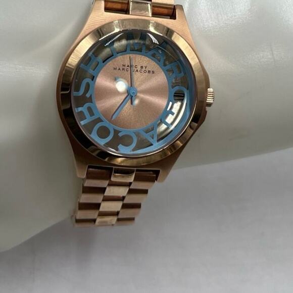Marc by Marc Jacobs Henry Skeleton Rose Gold-Tone Ladies Pink Blue Watch MBM3296 - Picture 2 of 12